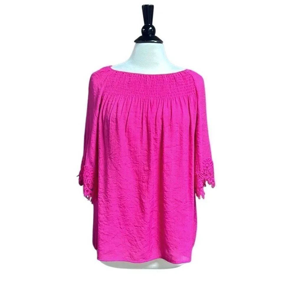 Cato Women’s Pink Lace Quarter Sleeve Blouse Size Medium